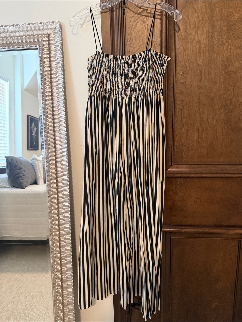 Striped Black & tan Smocked dress